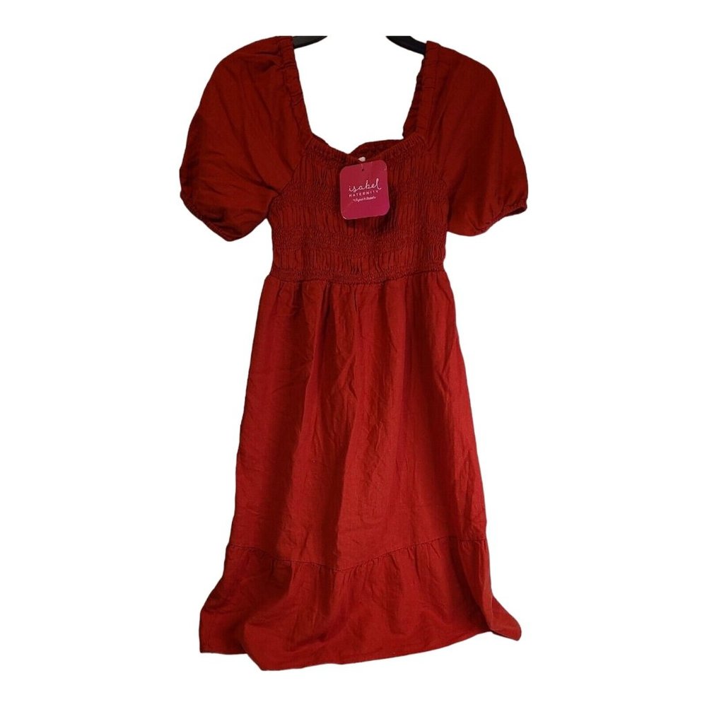Isabel Womens Maternity Dress Red Size Small Short Sleeved Smocked Halter Style